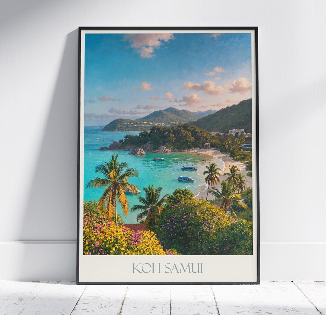 Koh Samui Thailand Tropical Beach Painted Travel Poster Palm Cove