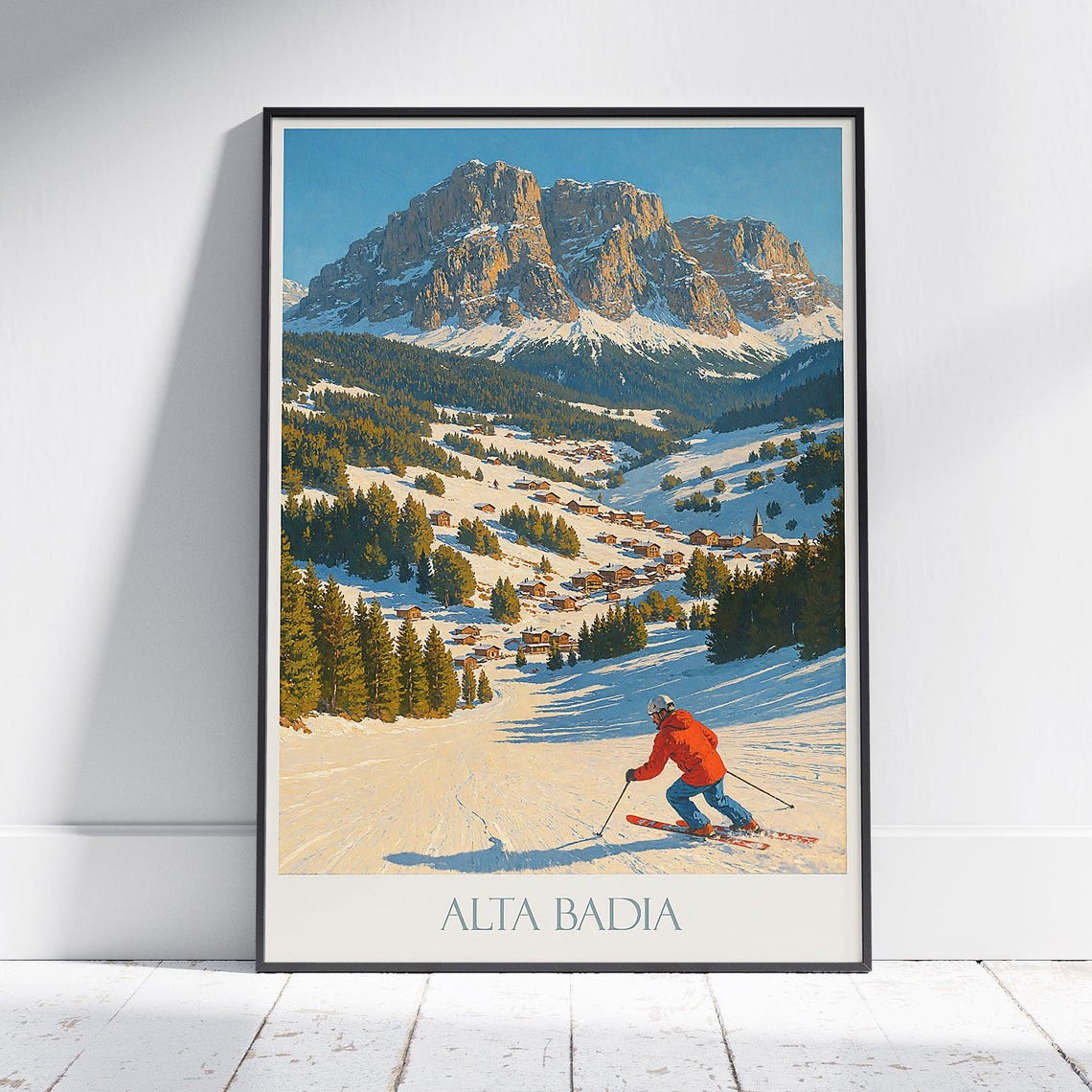 Alta Badia Dolomites Alpine Ski Slope Vintage Ski Resort Travel Poster