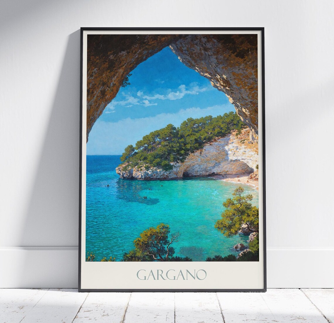 Gargano Turquoise Sea Cove Rock Arch Puglia Italy Travel Poster