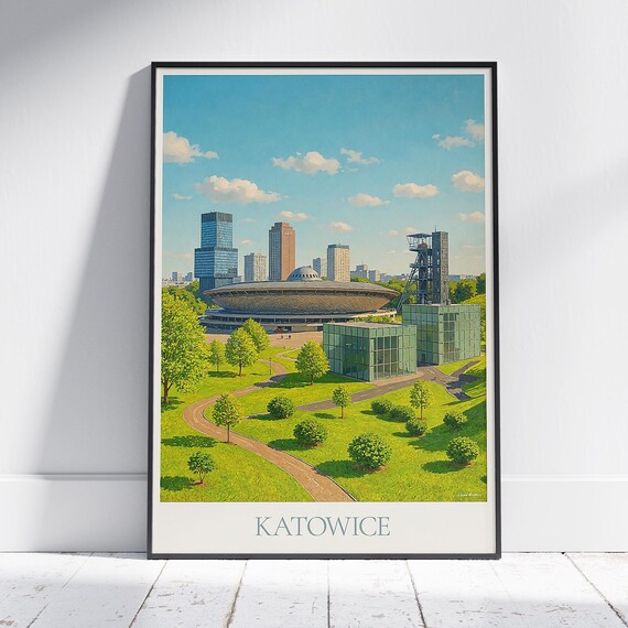 Katowice Poland Spodek Arena Skyline Culture Zone Modern Poster
