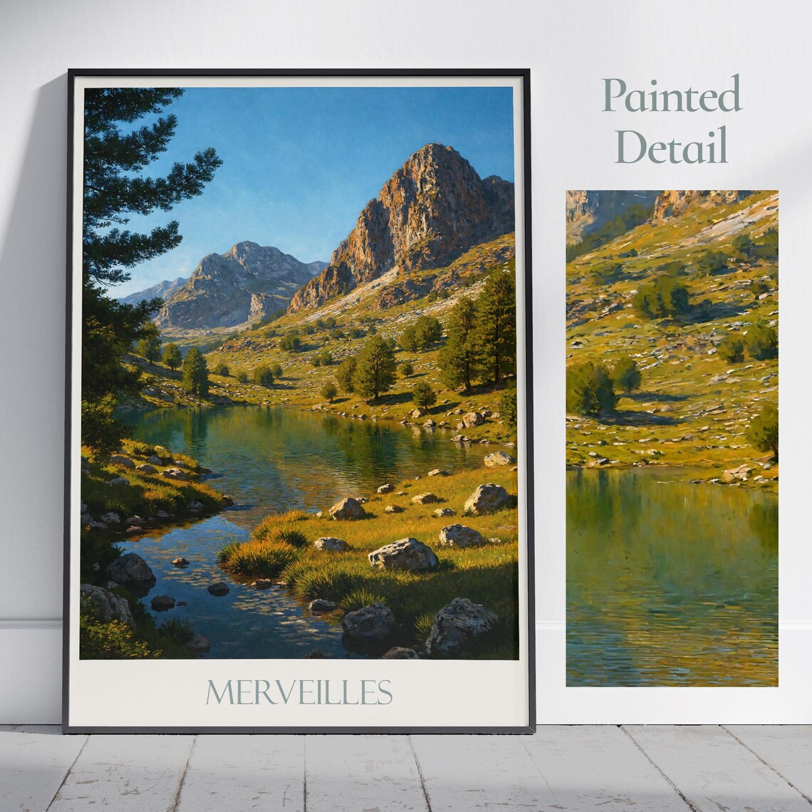 Merveilles French Alps Mountain Lake Valley Painted Travel Poster