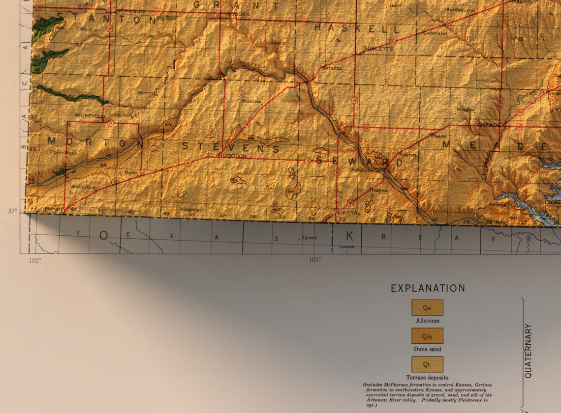 Kansas Geologic 3D Shaded Relief Map Vintage Survey Style Poster - Image 3