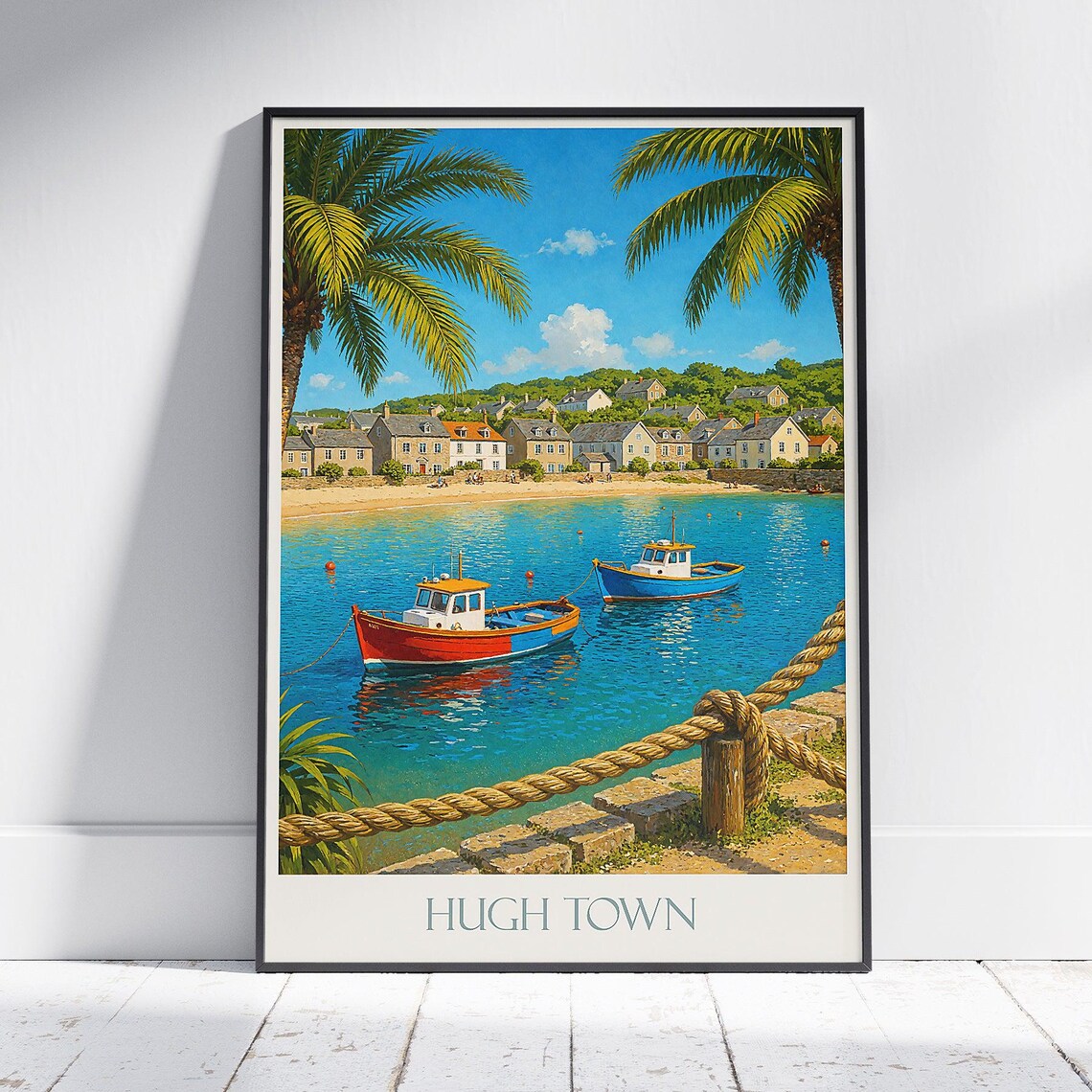 Hugh Town Isles Of Scilly Travel Poster Harbour Boats Palm Coast Art