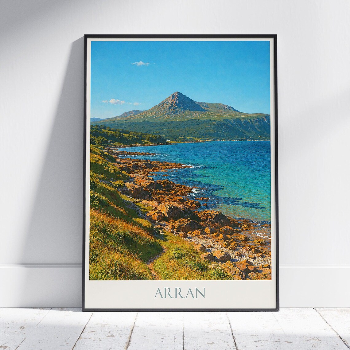 Isle of Arran Goat Fell Turquoise Coast Rocky Shoreline Travel Poster