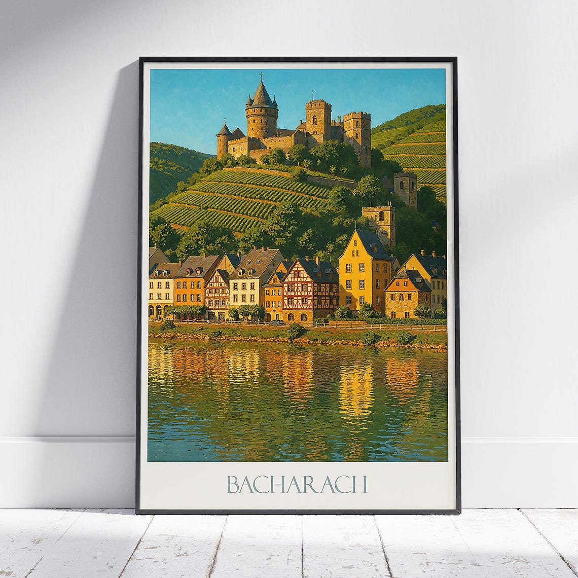 Bacharach Germany Golden Sunset Rhine Castle Vineyard Poster