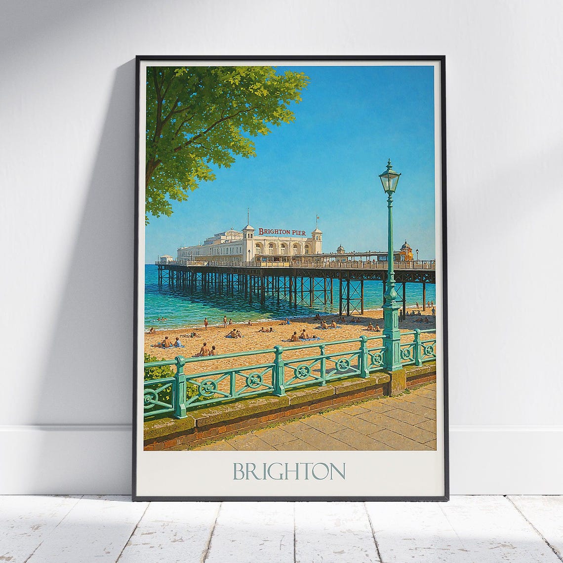 Brighton Pier Beachfront Promenade Vintage Seaside Travel Poster