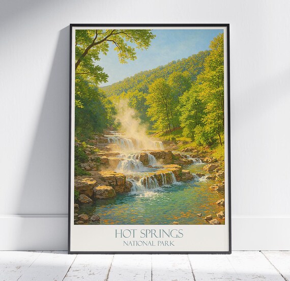 Hot Springs National Park Cascading Falls Forest Vintage Travel Poster