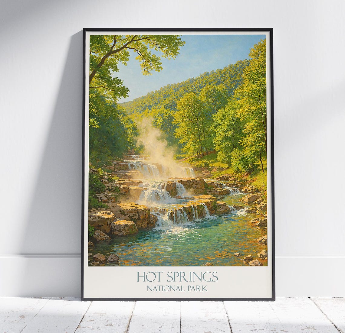 Hot Springs National Park Cascading Falls Forest Vintage Travel Poster