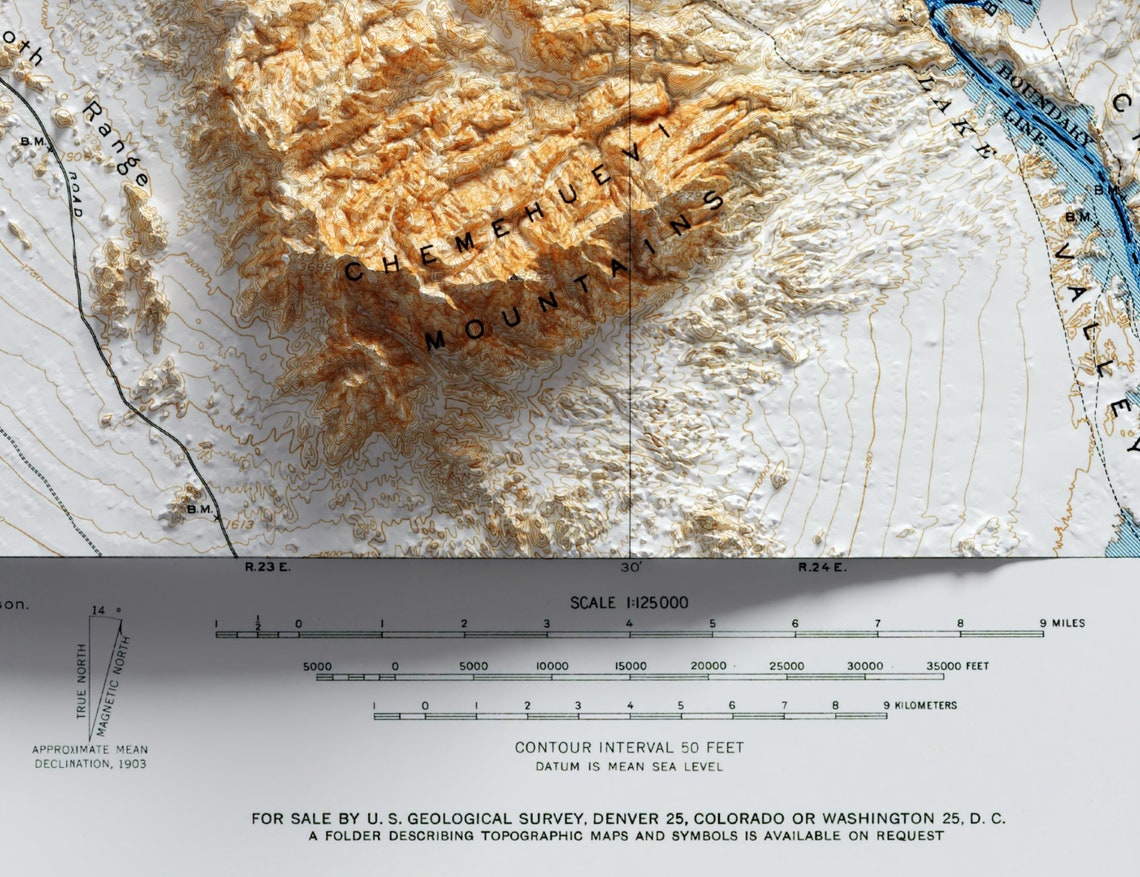 Mohave Canyon The Needles USGS Vintage Topo Map Relief Poster - Image 2