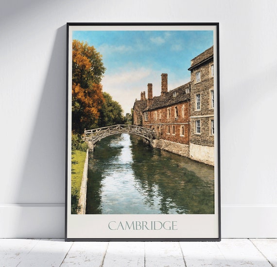 Cambridge Travel Print Travel Poster Painted Wall Art Print Home Decor Framed Personalized Print Vacation Travel Gift