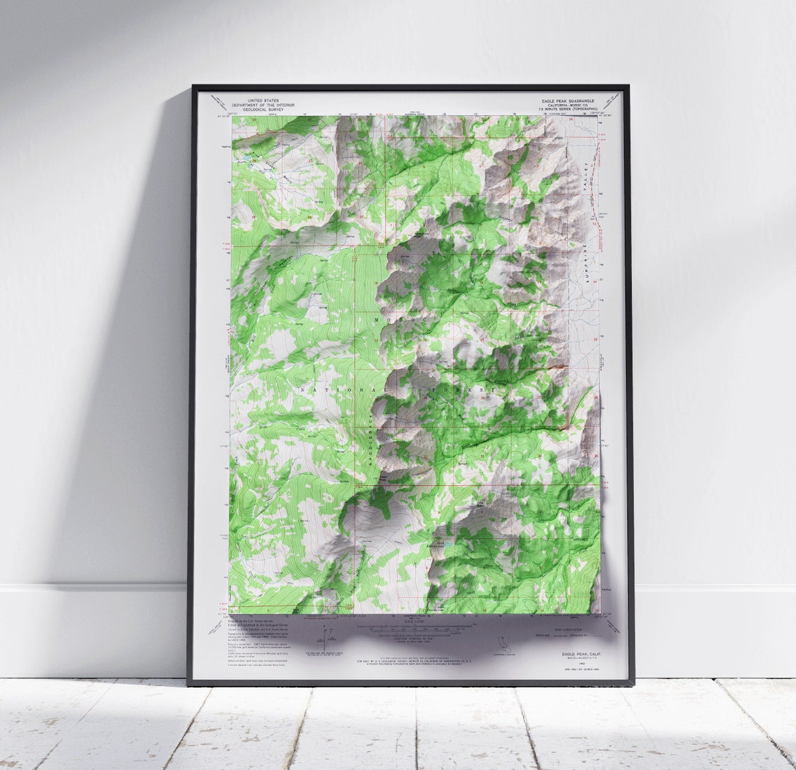 Eagle Peak California Vintage Shaded Relief Topographic Map Poster