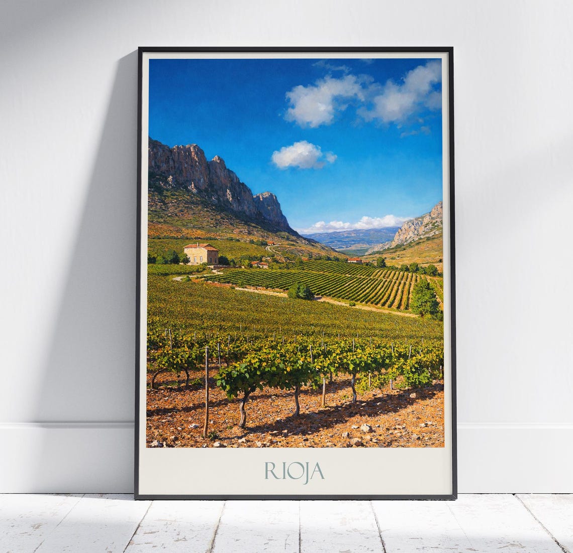 Rioja Spain Vineyard Valley Rugged Mountains Painted Travel Poster