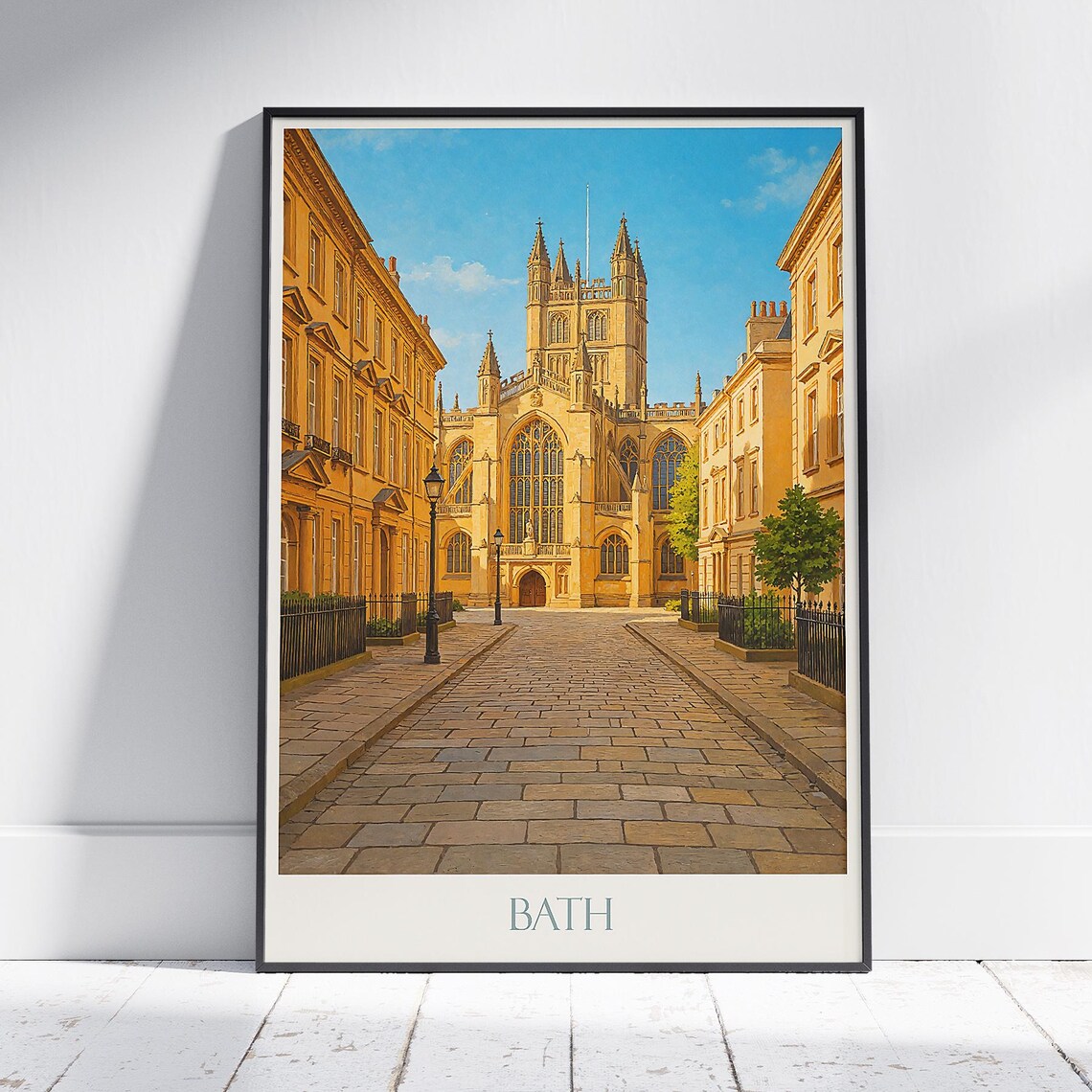 Bath England Abbey Cobbled Street Georgian City Travel Poster