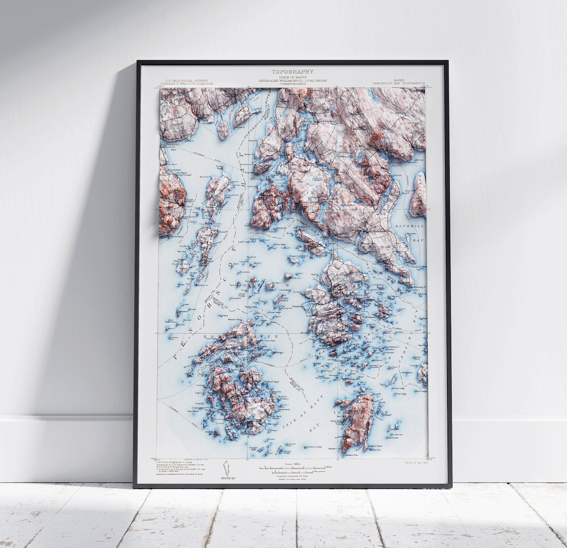 Penobscot Bay Maine Vintage Topographic Map Poster Coastal Islands