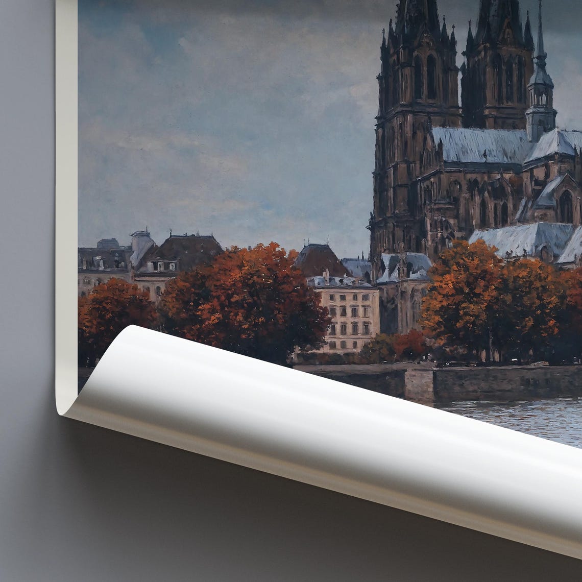 Cologne Cathedral Twin Spires Rhine River Sunset Painted Travel Poster - Image 3