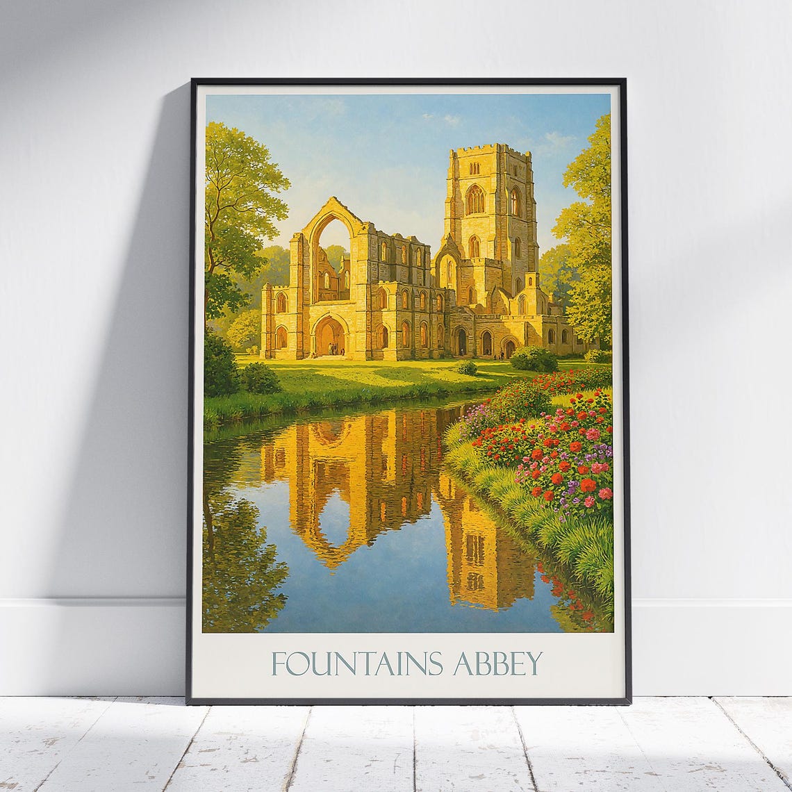 Fountains Abbey Yorkshire Abbey Ruins River Reflection Art Poster