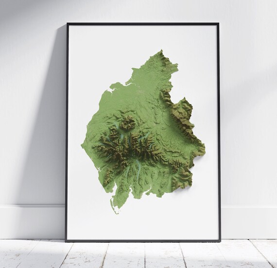 Cumbria 2d Map Print Topographic Shaded Poster Wall Art Modern Decor
