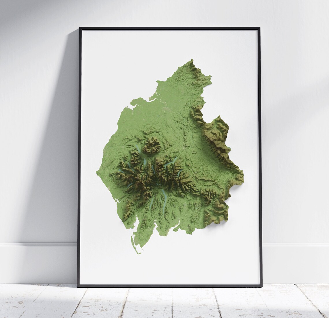 Cumbria 2d Map Print Topographic Shaded Poster Wall Art Modern Decor