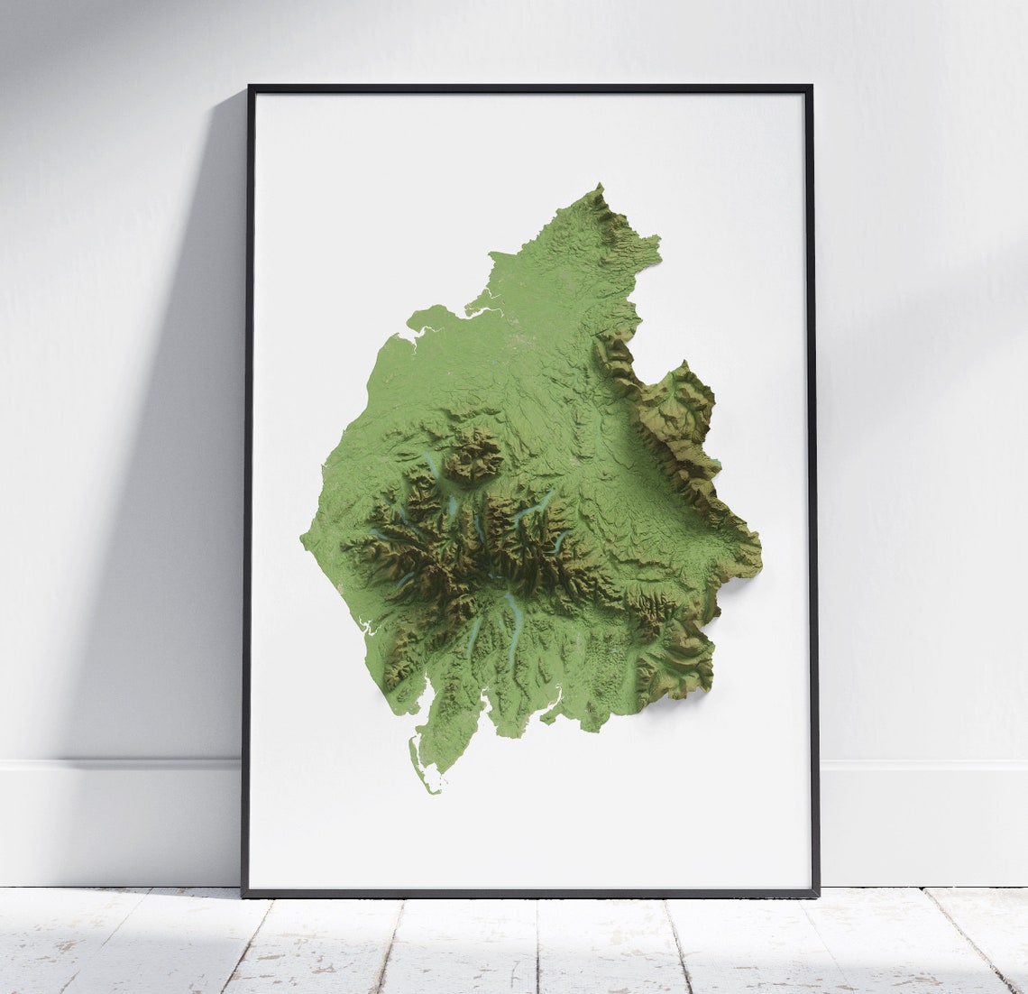 Cumbria Topographic Map Green Shaded Relief England Country Wall Art