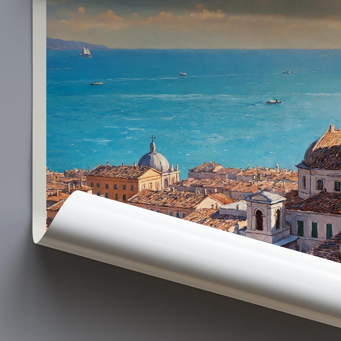 Ancona Italy Coastal City Cathedral Dome Harbor Painted Poster - Image 3