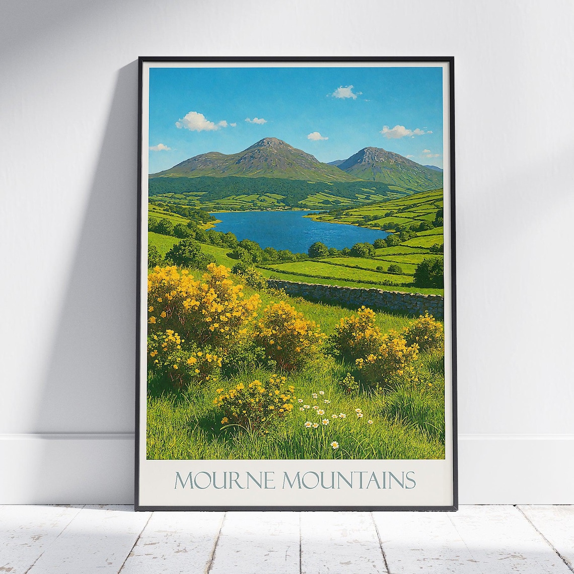Mourne Mountains Northern Ireland Lake Gorse Hills Travel Poster