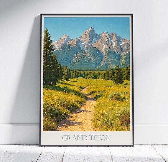 Grand Teton National Park Meadow Trail Wildflower Travel Poster