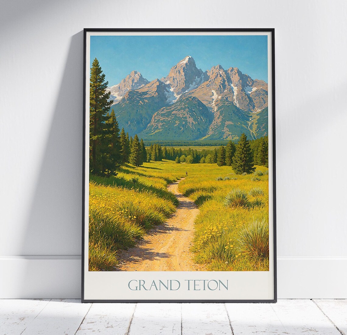 Grand Teton National Park Meadow Trail Wildflower Travel Poster