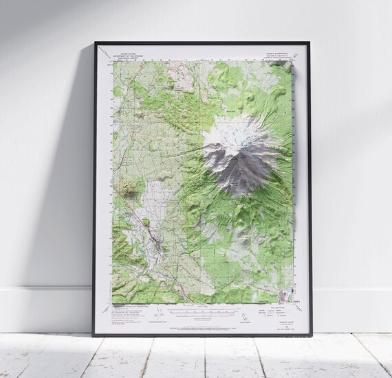 Mount Shasta Vintage Shaded Flat 2d Map Print Poster Wall Art Decor Topography