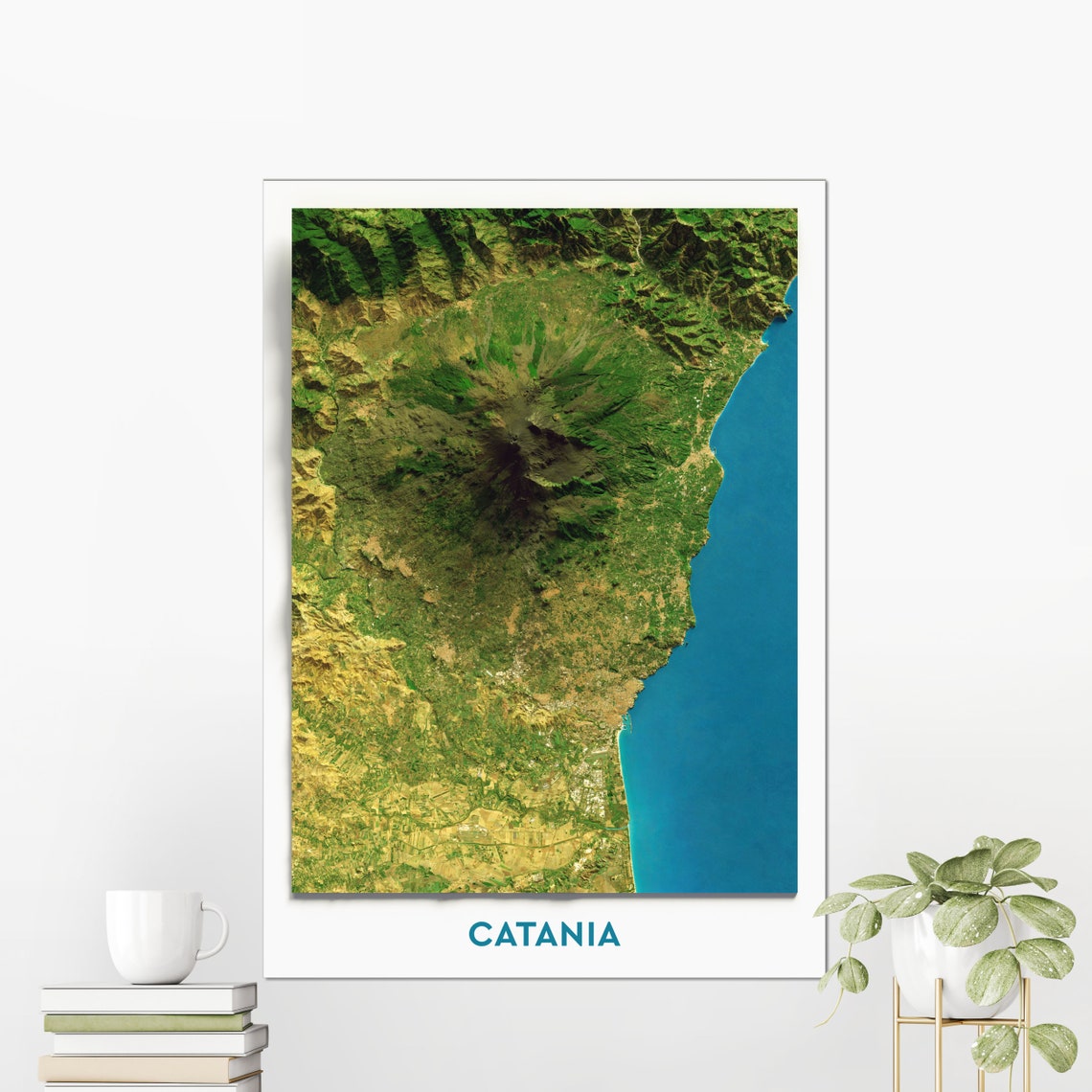 Catania Sicily Aerial Relief Coastline Italy Modern Map Poster