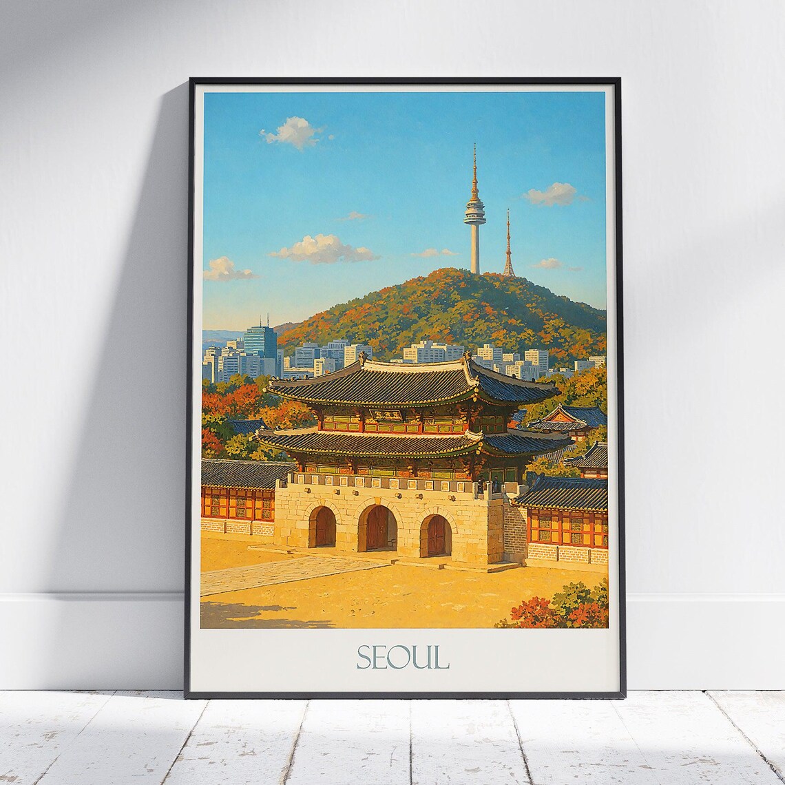 Seoul South Korea Gyeongbokgung Palace Autumn Cityscape Poster