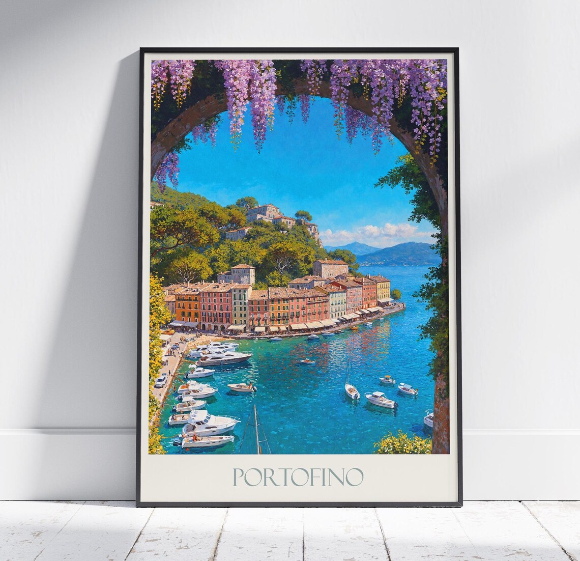 Portofino Harbor Boats Colorful Waterfront Italy Travel Poster