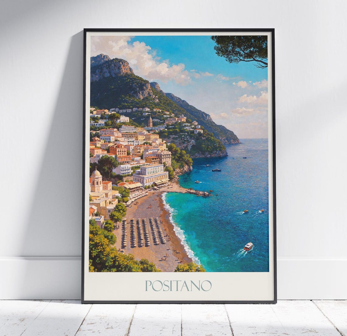 Positano Amalfi Coast Cliffside Beach Town Italy Travel Poster
