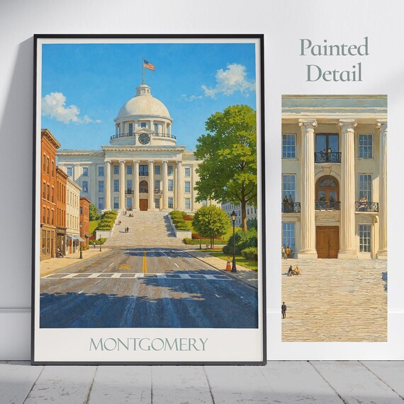 Montgomery Alabama State Capitol Dome Historic Vintage Travel Poster