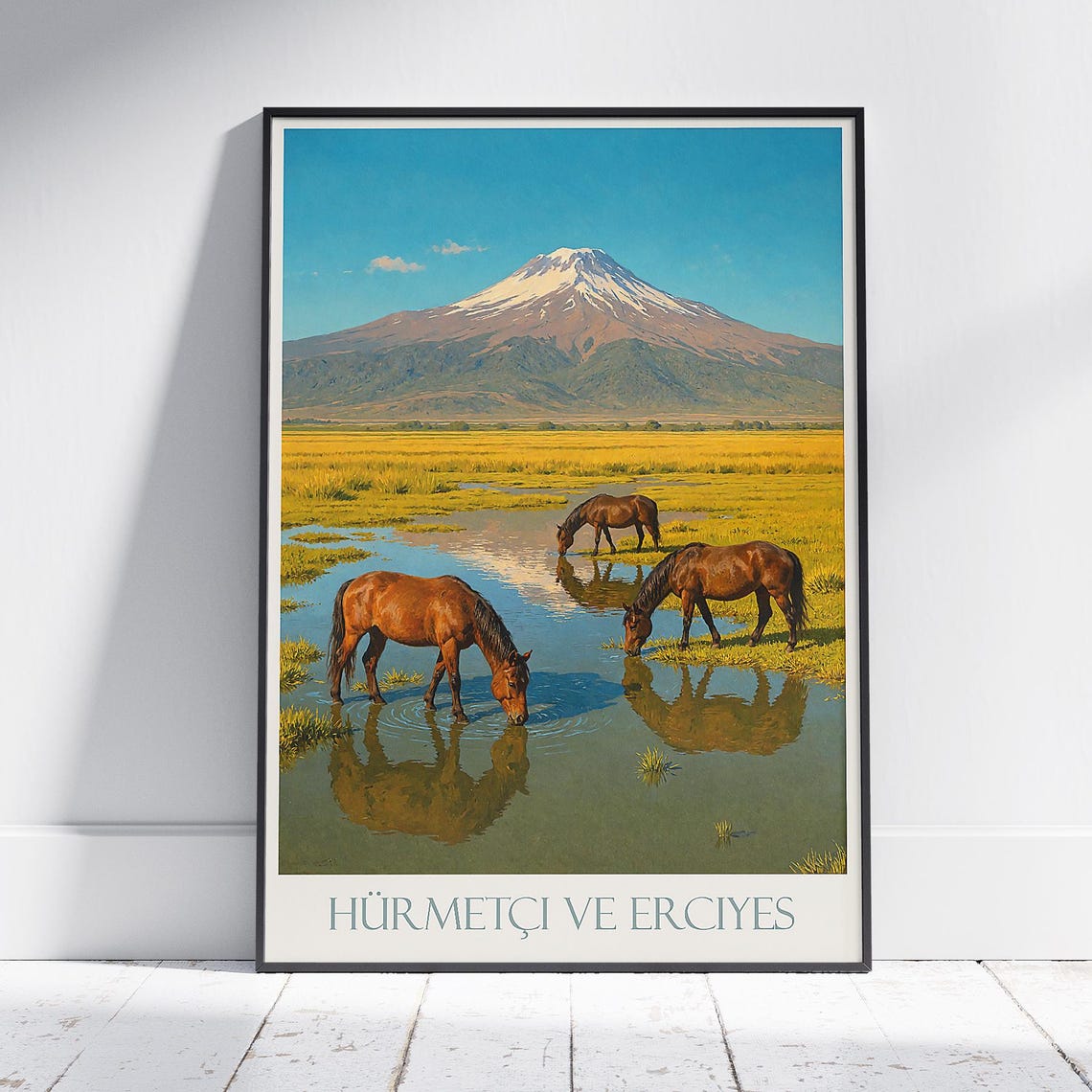 Erciyes Mountain Turkey Wild Horses Wetland Landscape Travel Poster