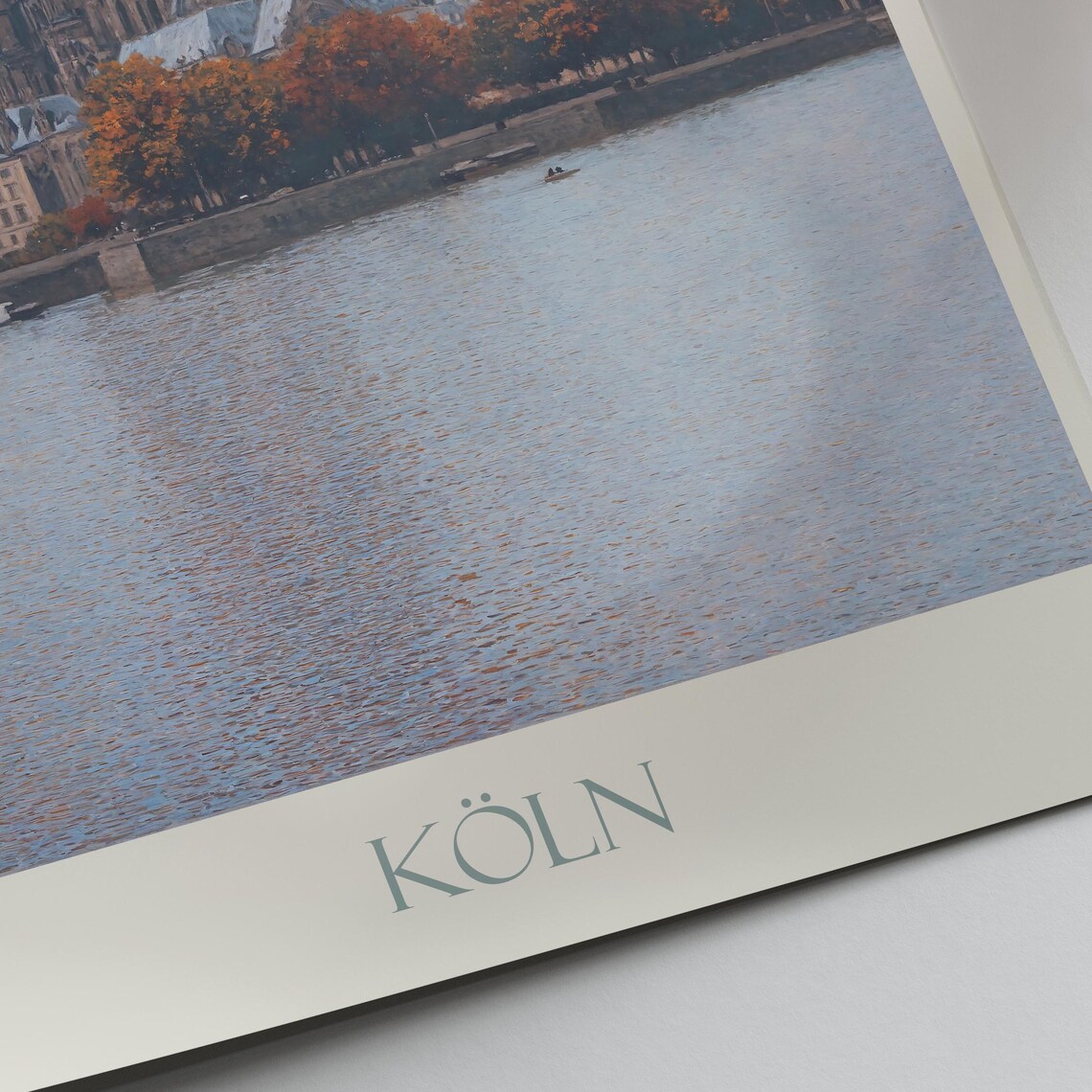 Cologne Cathedral Twin Spires Rhine River Sunset Painted Travel Poster - Image 2