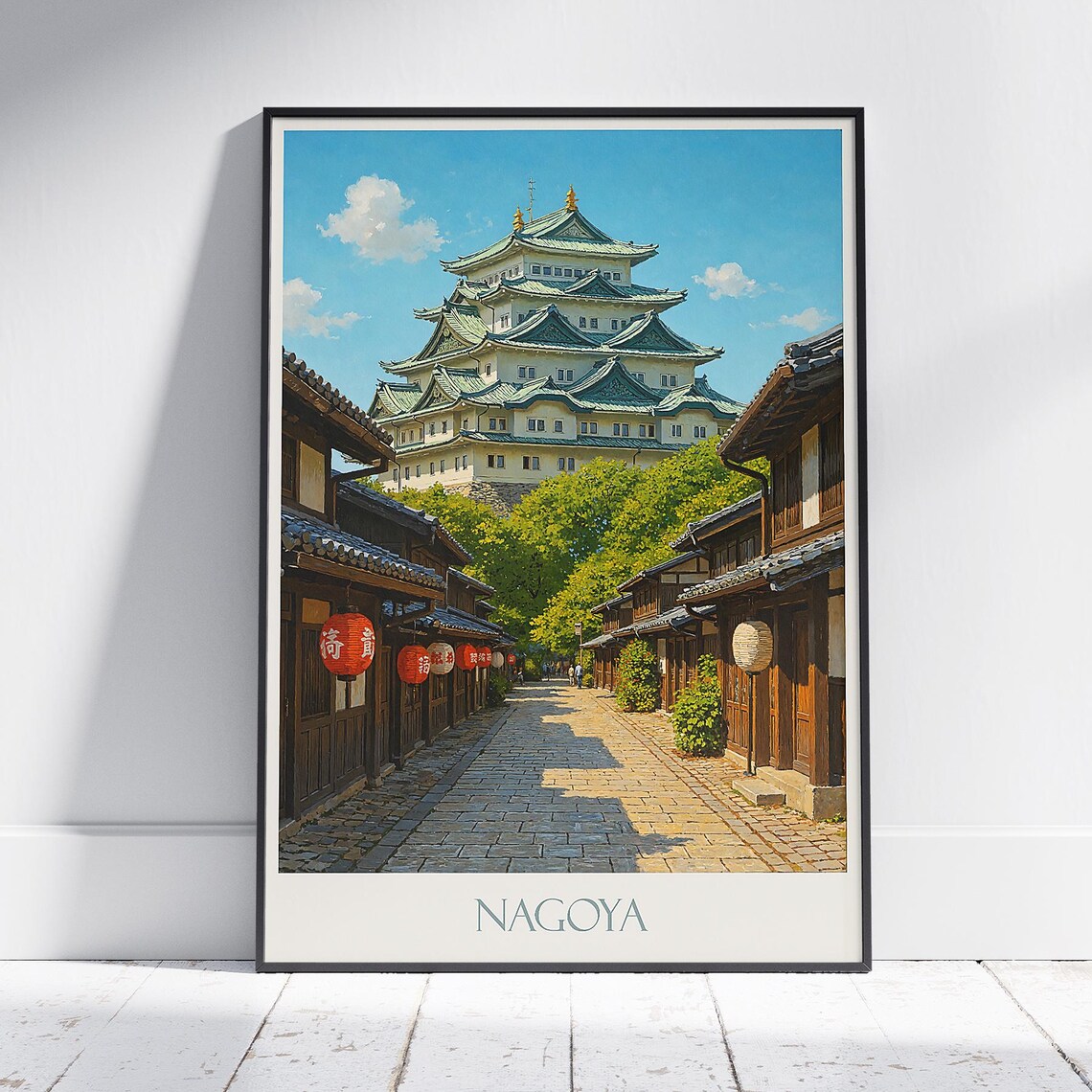 Nagoya Castle Japan Old Town Lantern Street Vintage Travel Poster