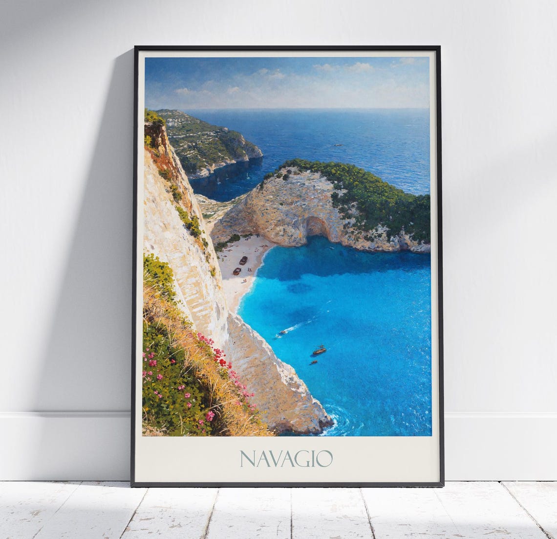 Navagio Beach Zakynthos Greece Cliff Cove Shipwreck Travel Poster
