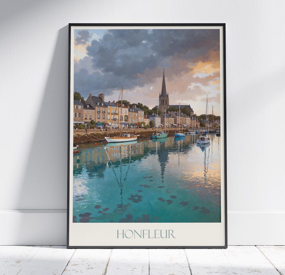 Honfleur Harbor Evening Reflections France Coastal Travel Poster