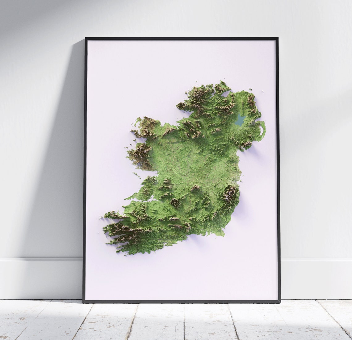 Ireland Shaded Relief Topographic 3D Style Map Travel Art Poster