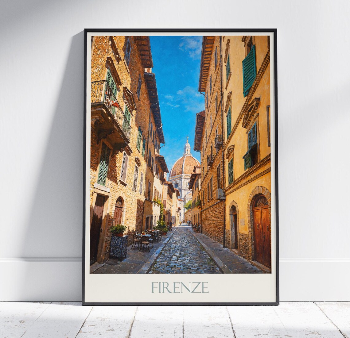 Charming Florence Firenze Duomo Cafe Street Italy Travel Poster