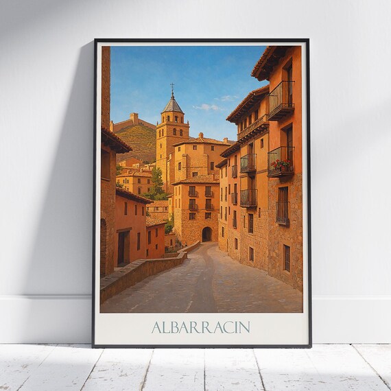 Albarracin Spain Medieval Street Orange Old Town Travel Art Poster