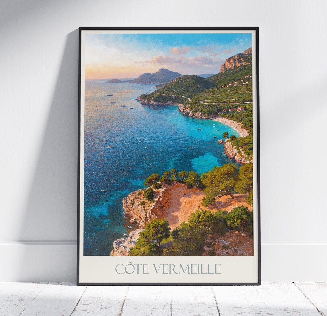 Cote Vermeille Rocky Cove Pine Trees Azure Coast Travel Poster