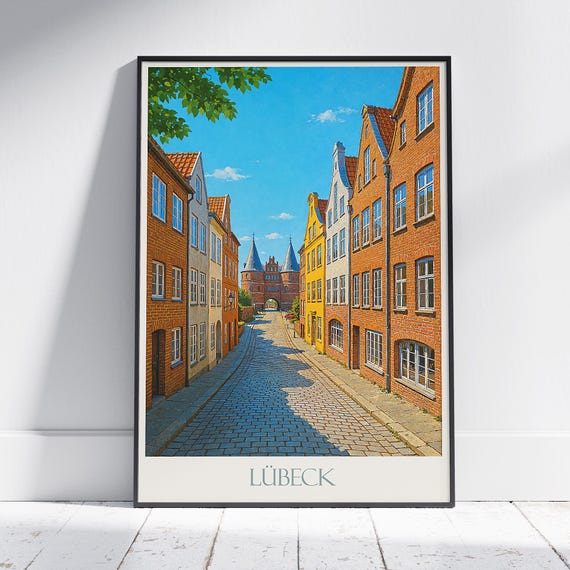 Lbeck Travel Poster Germany Historic Holstentor Gate Old Town Street View Art Print European Cityscape Wall Decor