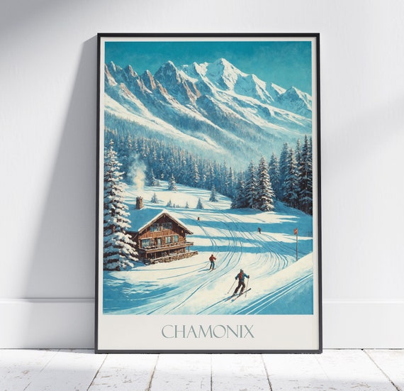 Chamonix Travel Print France Ski Travel Poster Painted Wall Art Home Decor Framed Personalized Print Vacation Travel Gift
