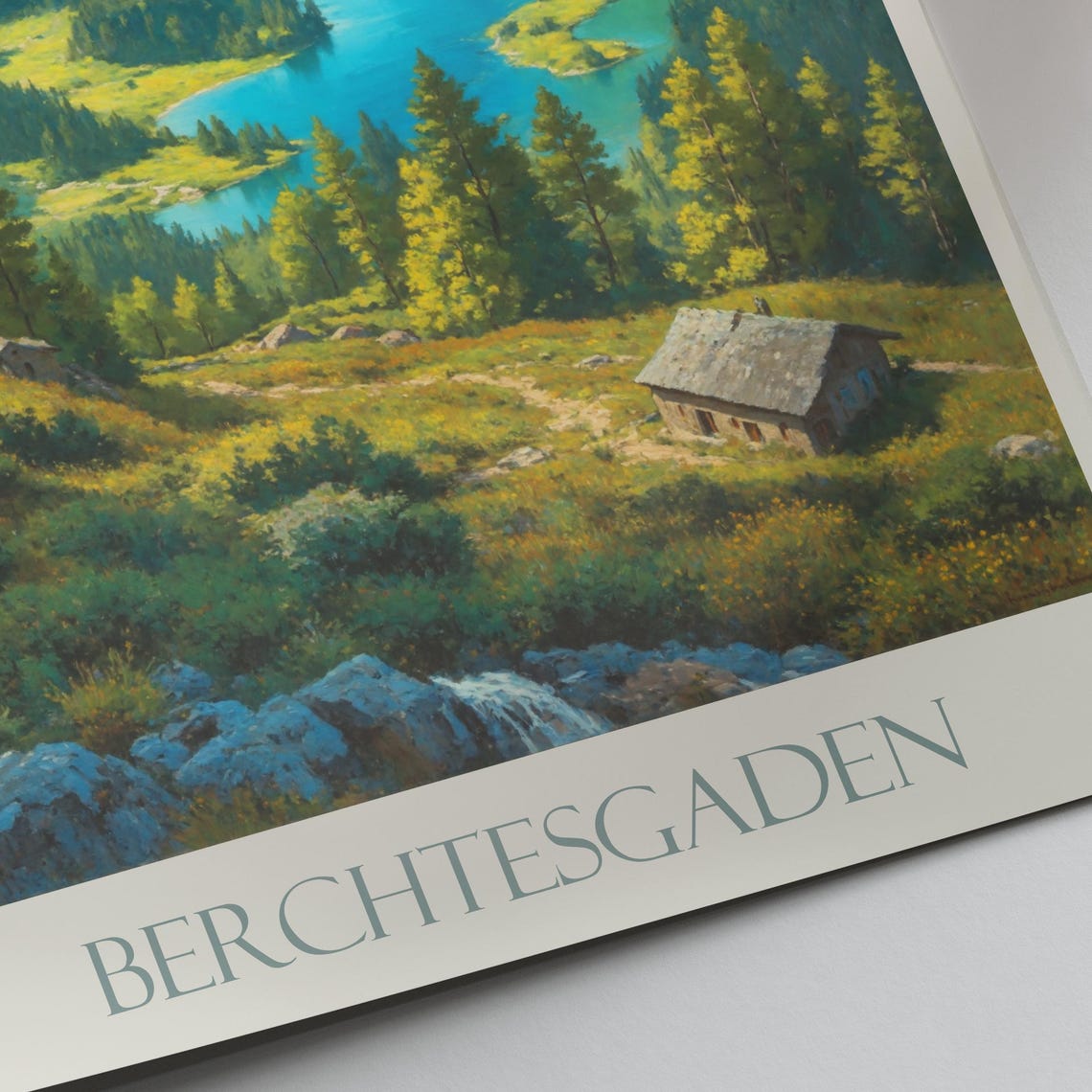 Berchtesgaden Germany Alpine Lake Cabin Bavarian Painted Poster - Image 3