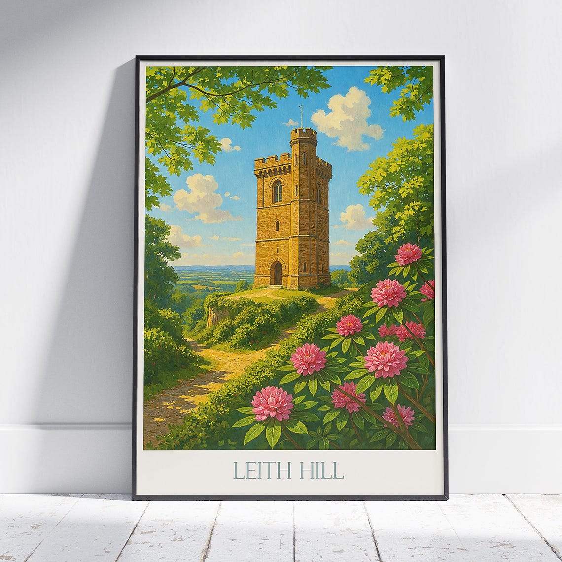 Leith Hill Tower Surrey Hills Blooming Rhododendrons Travel Poster