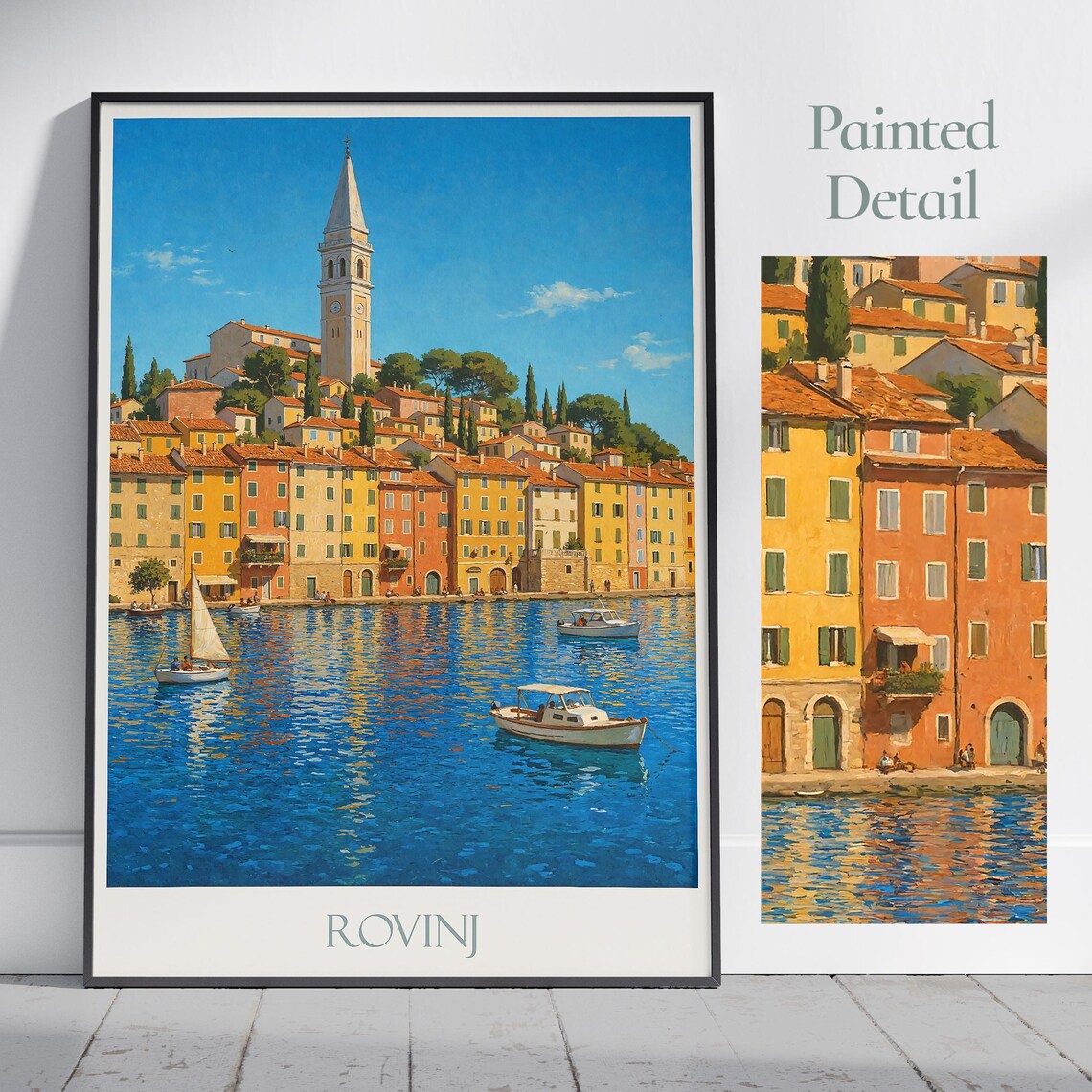 Rovinj Croatia Harbor Sailboats Colorful Old Town Travel Poster