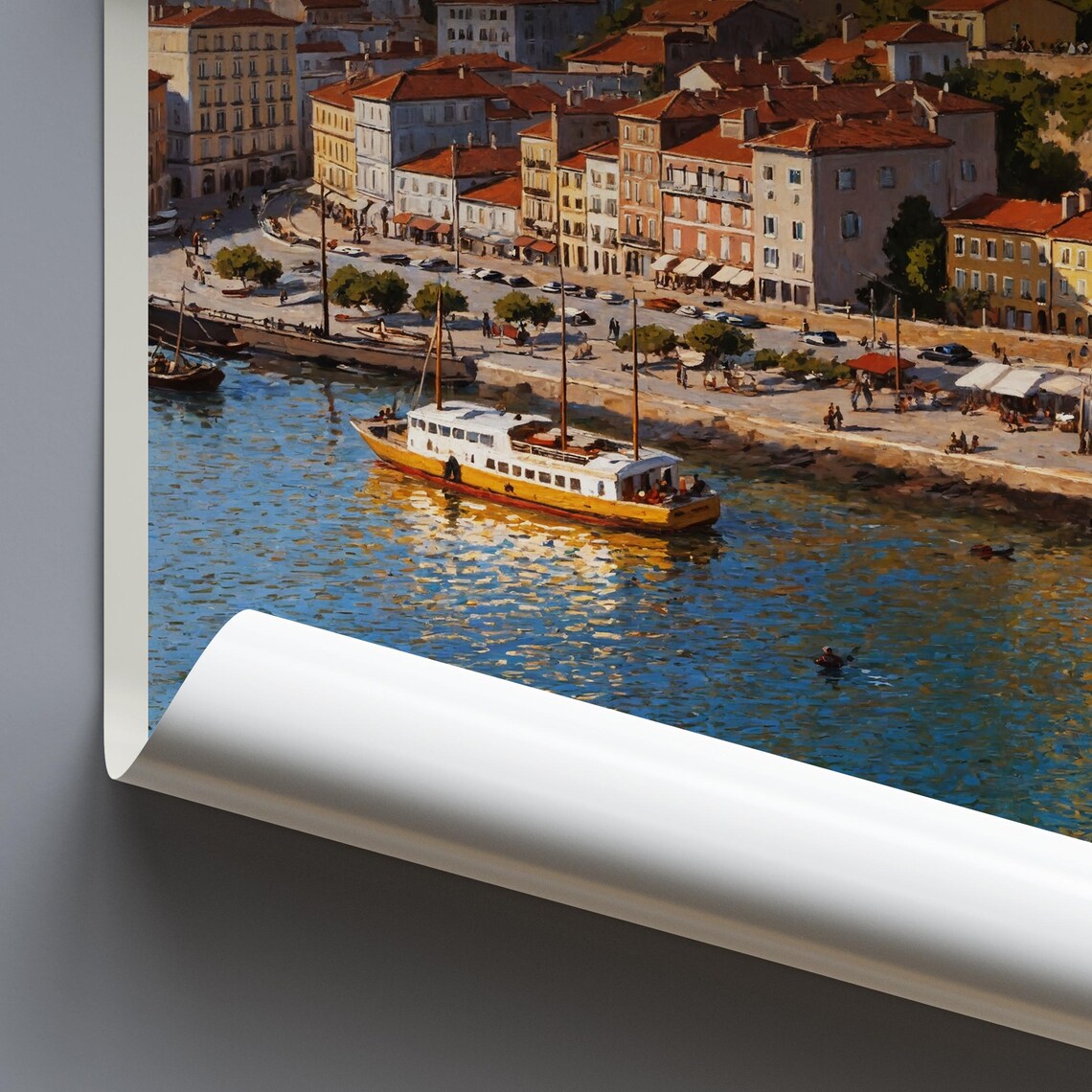 Porto Portugal Douro Riverfront Rabelo Boats Painted Travel Poster - Image 4