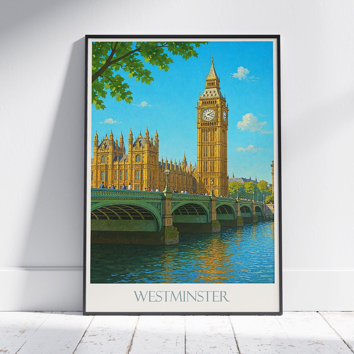 Westminster London Big Ben Bridge Thames River Classic Travel Poster