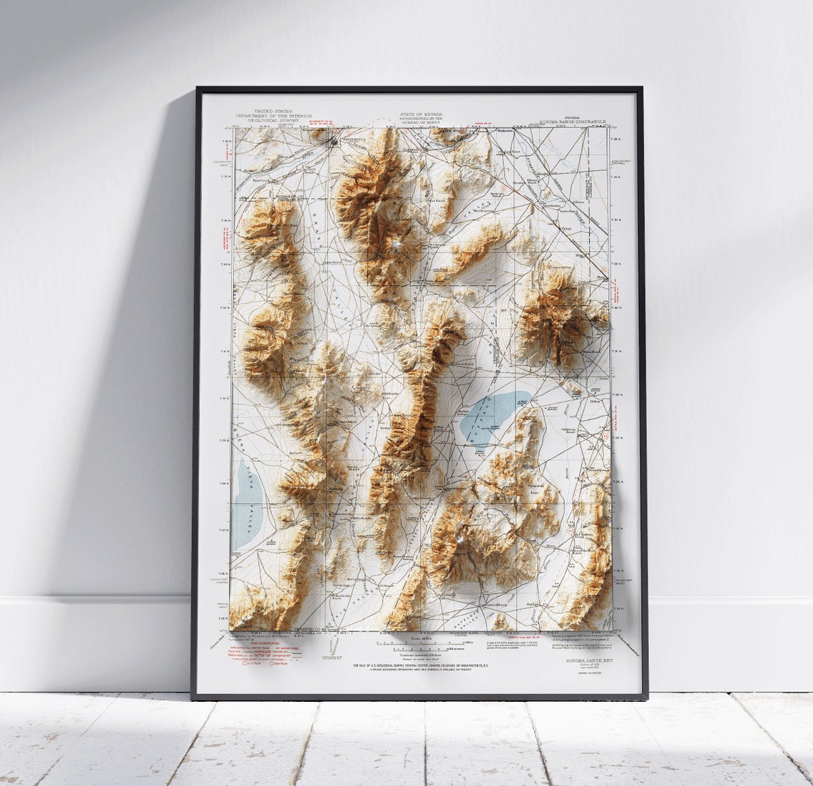 Sonoma Range Nevada Shaded Relief Topographic Map Vintage Poster